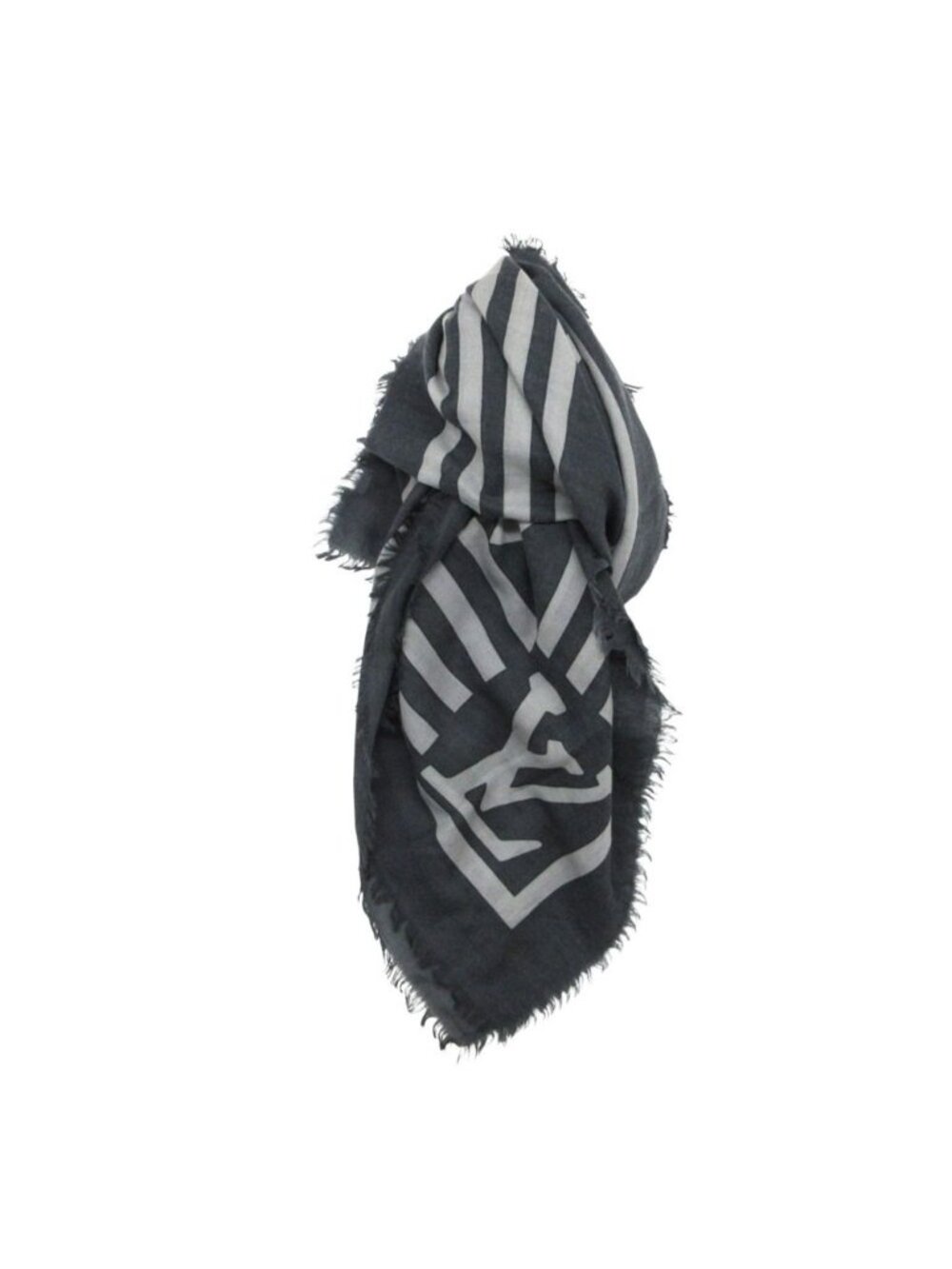 Louis Vuitton Shawl Wool Cotton Logo Large Lightweight Geometric Pattern Gray